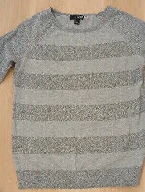 a.n.a Silver & Gray Stripe Womens Crewneck Sweater